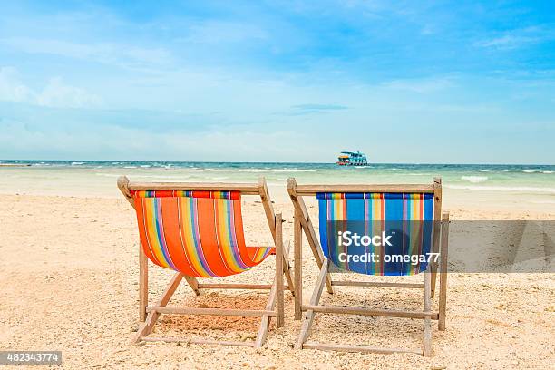 Canvas Chair On The Beach Stock Photo - Download Image Now - 2015, Beach, Blue