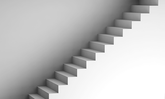 White stairway on the wall, 3d interior background, digital graphic illustration