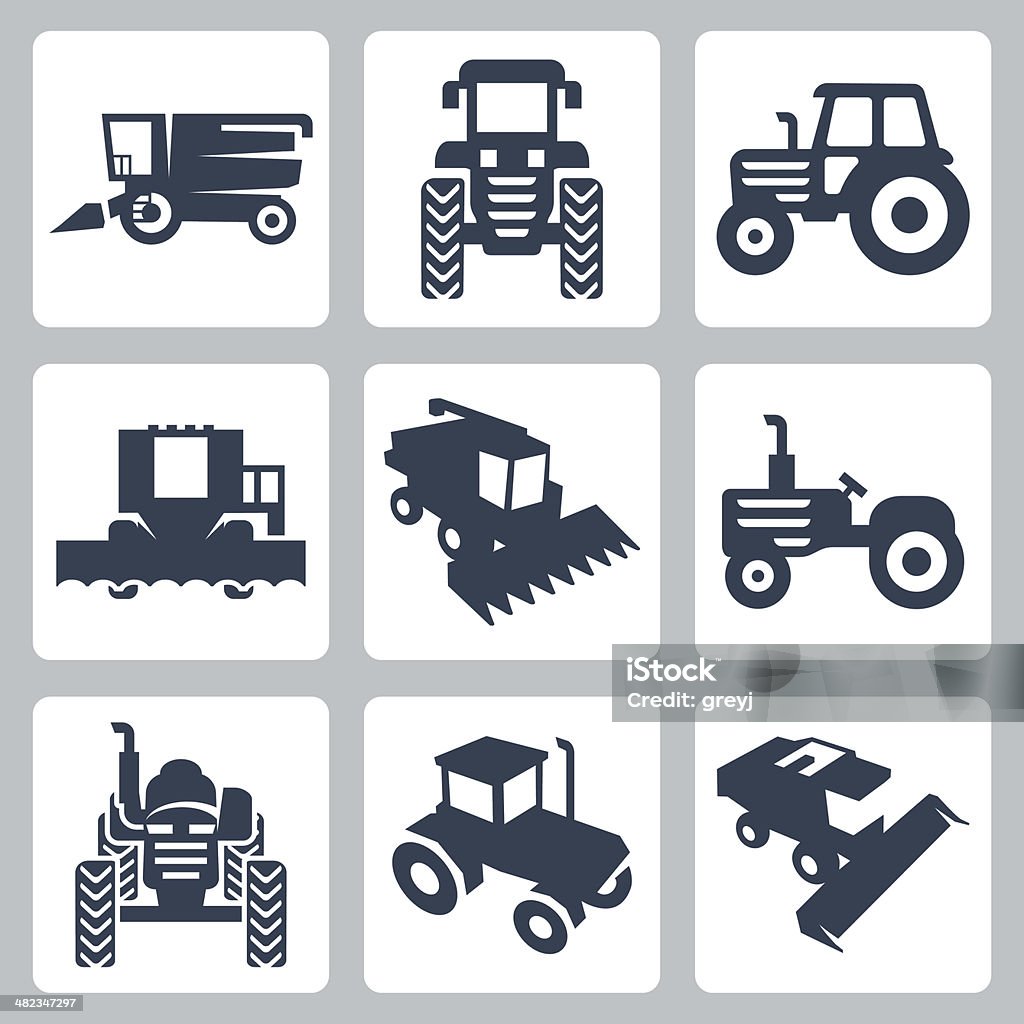 tractor Vector aislados y cosechadora iconos - arte vectorial de Tractor libre de derechos