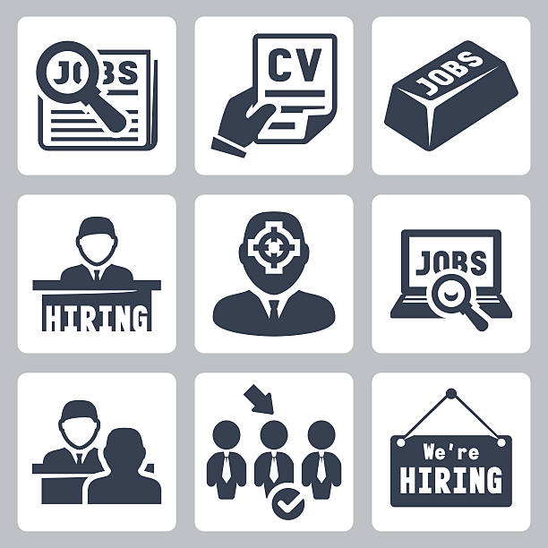 вектор job hunting, job search, human resources icons set - unemployment stock illustrations