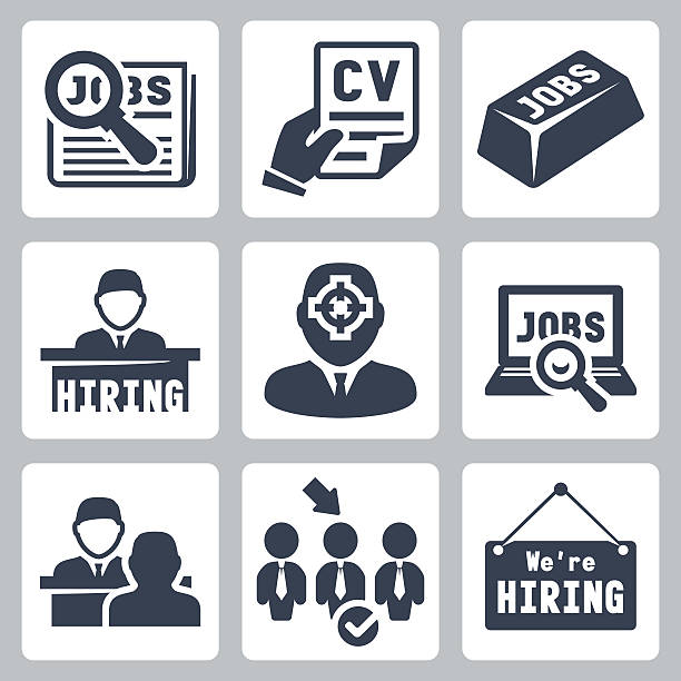Vector job hunting, job search, human resources icons set vector art illustration