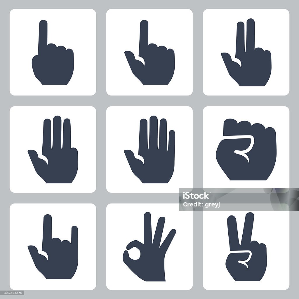 Vector hands icons set Vector hands icons set: finger counting, stop gesture, fist, devil horns gesture, okay gesture, v sign Peace Sign - Gesture stock vector