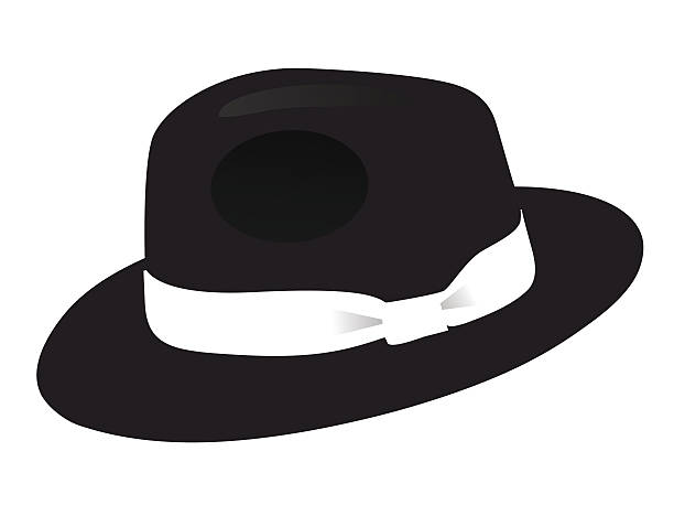 ilustraciones, imágenes clip art, dibujos animados e iconos de stock de sombrero fedora sombrero negro - kunst