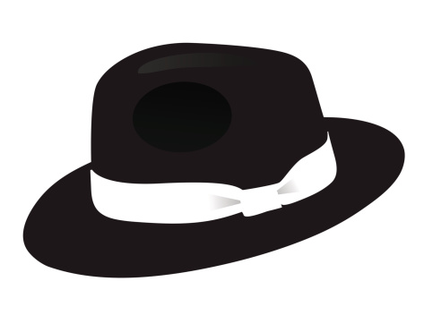 Black Fedora hat, isolated on white background,
