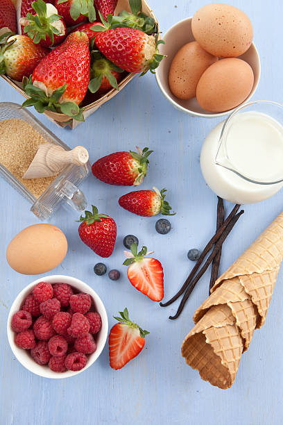 ingredienti per la preparazione di gelato - doily freshness raw sweet food foto e immagini stock