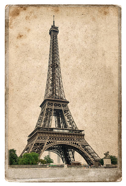 빈티지 스타일 엽서 컨셉입니다, eiffel tower 파리 - architectur 뉴스 사진 이미지