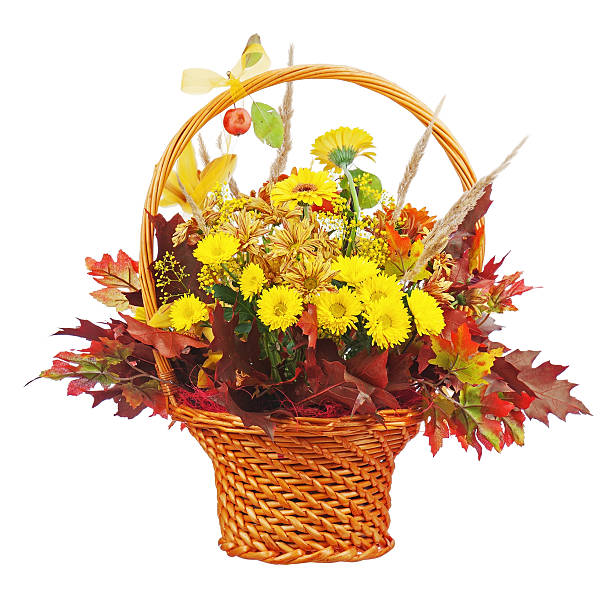 istock Flowers arrangement centerpiece in wicker basket. 482358613