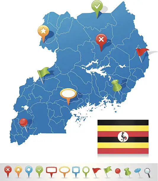 Vector illustration of Map of Uganda with navigation icons