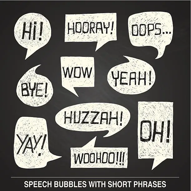 Vector illustration of Hand drawn speech bubble set with short phrases