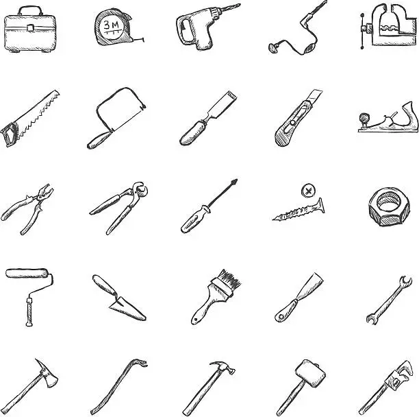 Vector illustration of Vector Set of Sketch Work Tools Icons