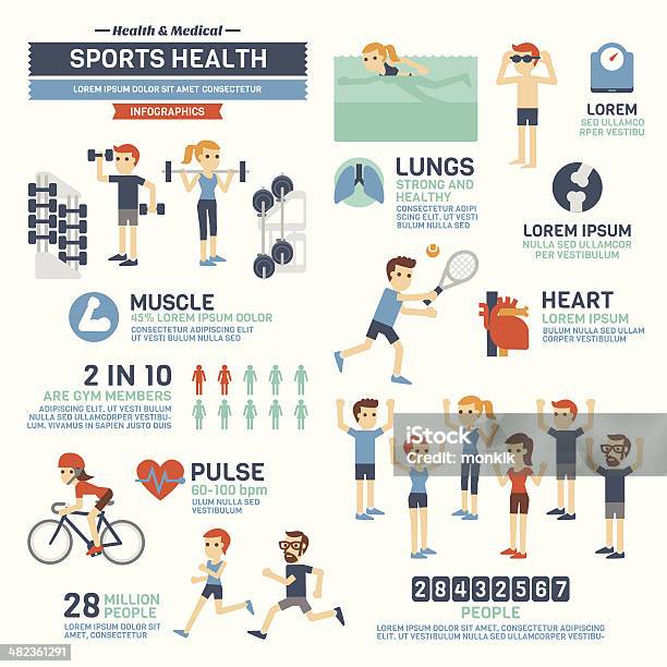 스포츠 건강 인포그래픽 운동에 대한 스톡 벡터 아트 및 기타 이미지 - 운동, 인포그래픽, 건강관리와 의술