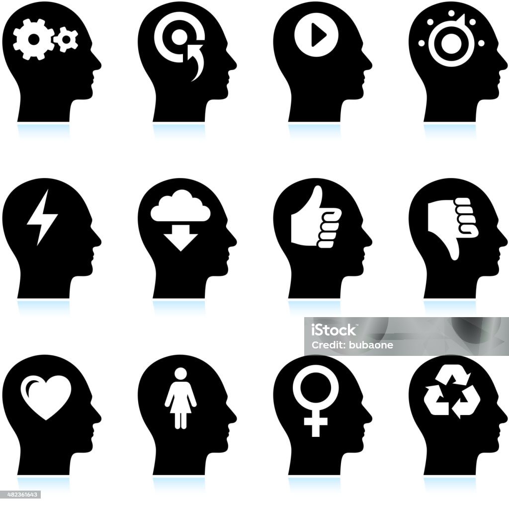 Black & White Mind and Ideas royalty-free vector icon set Black & White Mind and Ideas Icons Set Heart Shape stock vector