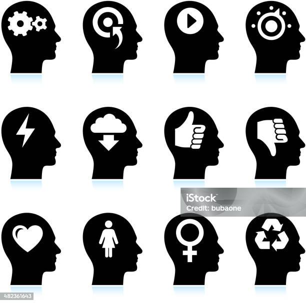 Black White Mind And Ideas Royaltyfree Vector Icon Set Stock Illustration - Download Image Now
