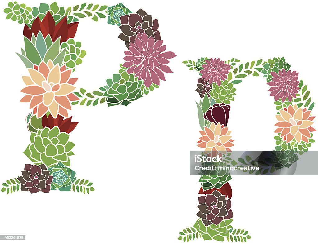 Succulents lettre p et de p - clipart vectoriel de Fleur - Flore libre de droits