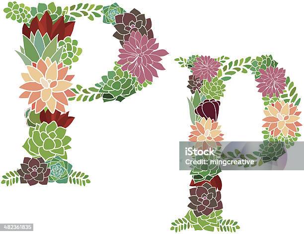 Succulents Lettre P Et De P Vecteurs libres de droits et plus d'images vectorielles de Fleur - Flore - Fleur - Flore, Lettre de l'alphabet, Motif floral