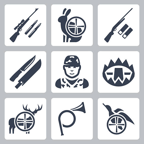 vektor-jagd-icons set - weapon dagger hunting hunter stock-grafiken, -clipart, -cartoons und -symbole