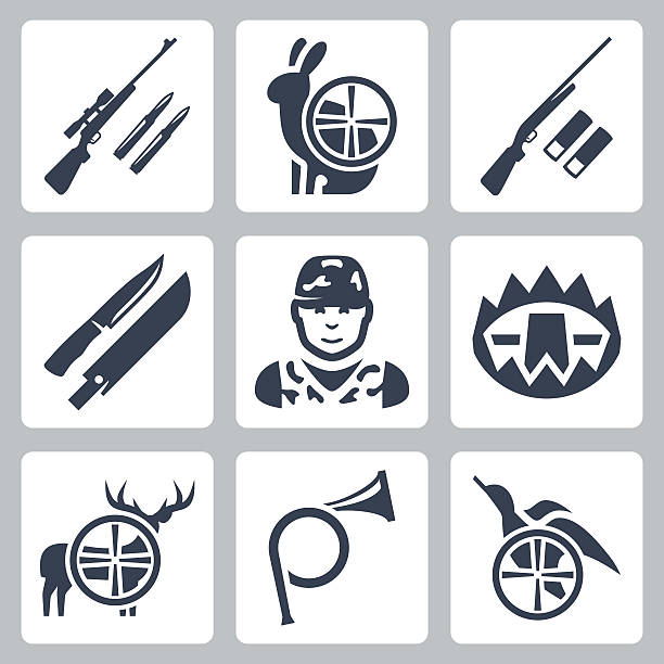 illustrations, cliparts, dessins animés et icônes de vecteur ensemble d'icônes de chasse - weapon dagger hunting hunter
