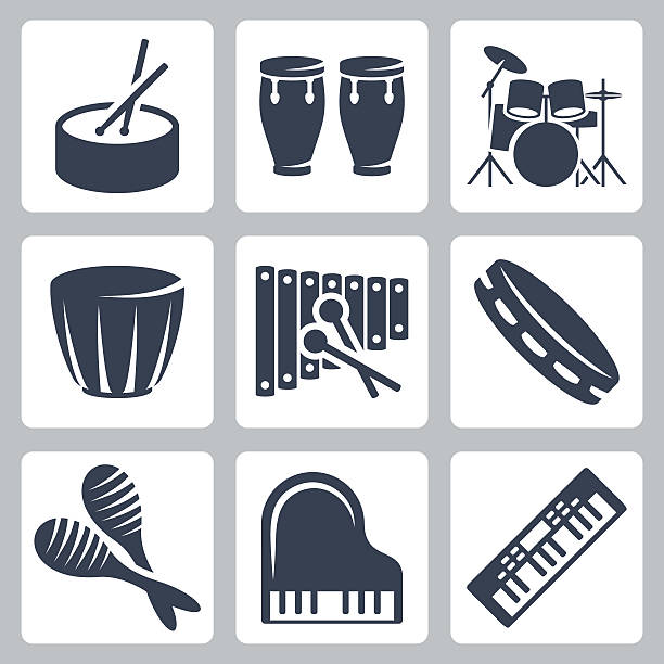 Vector musical istruments: drums and keyboards Vector musical istruments: drums and keyboards rattle drum stock illustrations