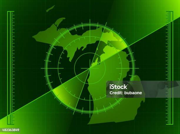 Verde Tela De Radar E Mapa Do Estado De Michigan - Arte vetorial de stock e mais imagens de Aperfeiçoamento Digital - Aperfeiçoamento Digital, Atividade, Cartografia