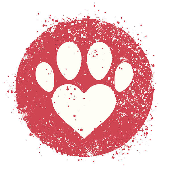 Paw sign with heart shape vector art illustration