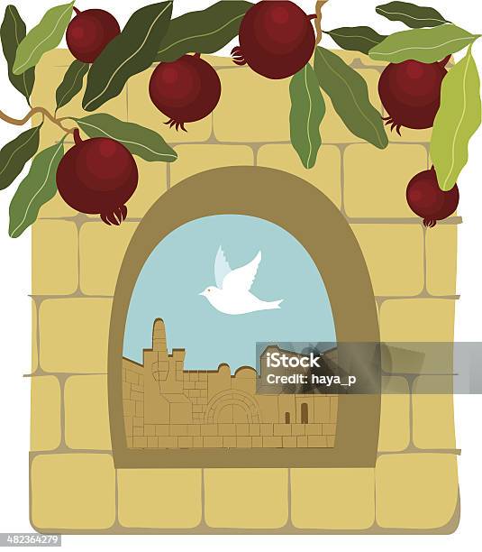 Granatäpfel Dove Alte Steinmauer Jerusalem Stock Vektor Art und mehr Bilder von Pessach - Pessach, Granatapfelbaum, Außenaufnahme von Gebäuden