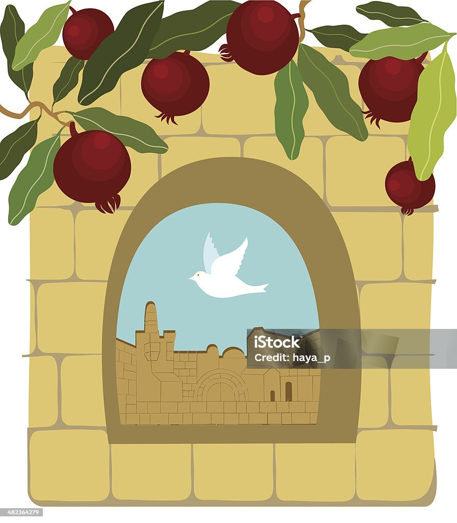 Granaty, Dove, stary kamienny Mur, Jerusalem - Grafika wektorowa royalty-free (Pesach)
