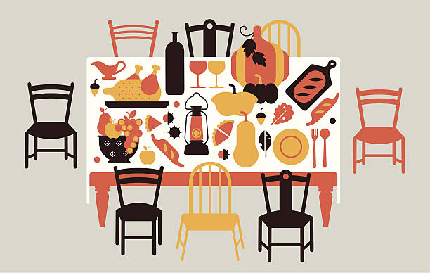 композиция с ужином на день благодарения. - thanksgiving dinner plate food stock illustrations