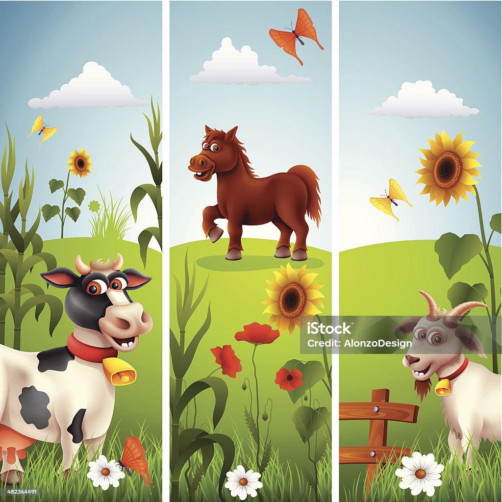 Banner con animali della fattoria - arte vettoriale royalty-free di Pony