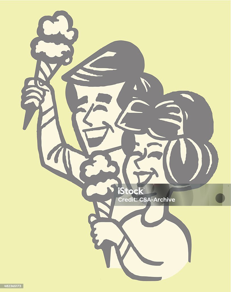 Couple mangeant cornets de glace - clipart vectoriel de Style rétro libre de droits