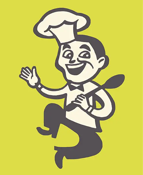 Vector illustration of Happy Chef Jumping