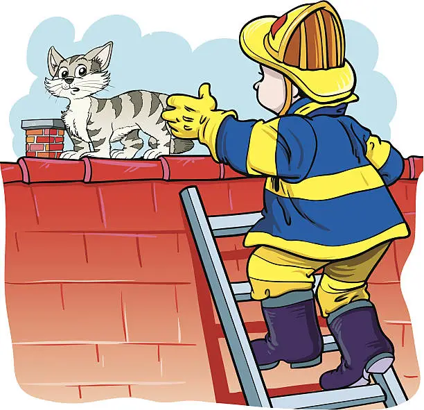 Vector illustration of Firefighter and cat