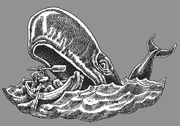 Vector illustration of Jonah and the Whale - Bible Story