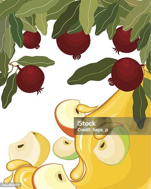 Pommes Miel Pomegranates Vecteurs libres de droits et plus d'images vectorielles de Grenade - Fruit exotique - Grenade - Fruit exotique, Aliment, Arbre