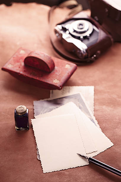 istock retro photos , vintage ink , pen, blotter and camera 482365666