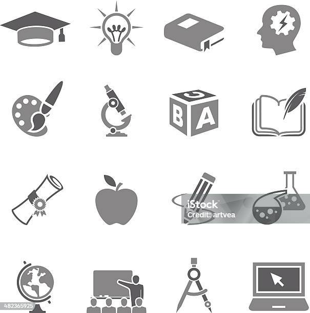 Ilustración de Conjunto De Iconos De Educación y más Vectores Libres de Derechos de Aprender - Aprender, Autoridad, Birrete