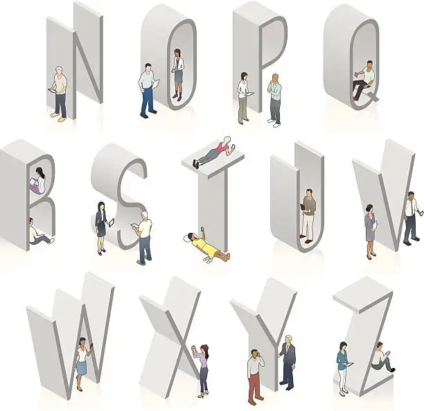 Vector illustration of Isometric Alphabet N through Z with People