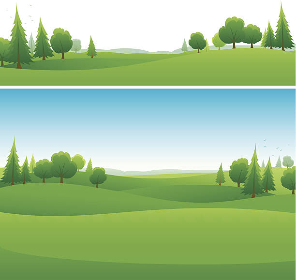 Landscape background designs two green horizontal landscape background designs rolling hills stock illustrations