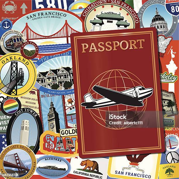 Passaporto San Francisco - Immagini vettoriali stock e altre immagini di California - California, Etichetta, Golden Gate