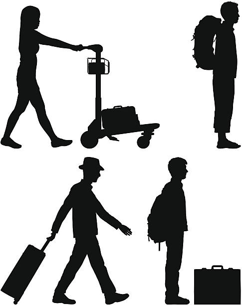 touristen - pushing pulling men silhouette stock-grafiken, -clipart, -cartoons und -symbole