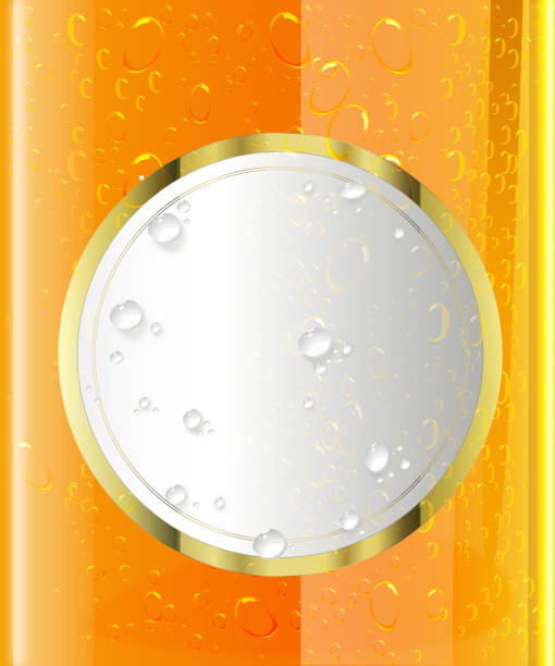 illustrazioni stock, clip art, cartoni animati e icone di tendenza di elegante rotondo etichetta di vetro di birra con gocce d'acqua - swirl beer