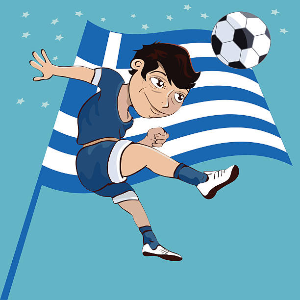grecki piłki nożnej-chłopiec - greek culture greek flag greece little boys stock illustrations