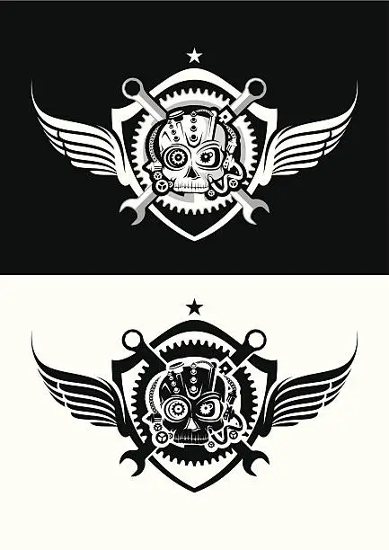 Vector illustration of Skull with wing and emblem