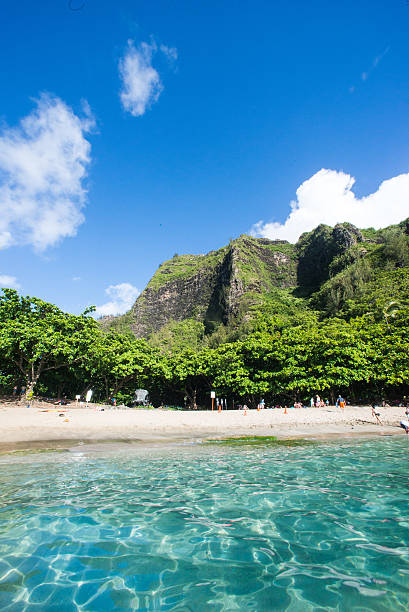 der blick von ke'e beach, kauai, hawaii - hanalei stock-fotos und bilder