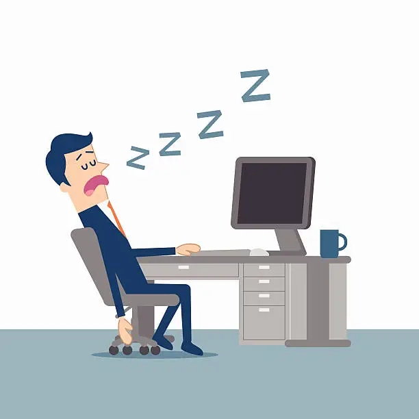 Vector illustration of Man asleep in front of the computer