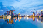 Singapore Skyline and view of Marina Bay at twilight