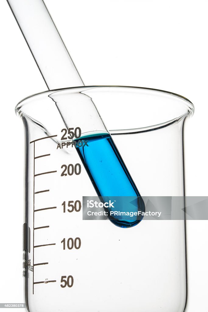 Test tubes blue liquid, Laboratory Glassware Test tubes blue liquid, Laboratory Glassware for chemical research Still Life Stock Photo