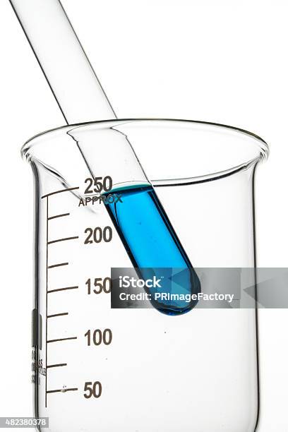 Test Tubes Blue Liquid Laboratory Glassware Stock Photo - Download Image Now - Still Life, Vial, 2015