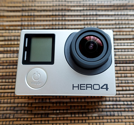 Istanbul, Turkey - July 27, 2015:GoPro Hero 4 Black. It is a compact, lightweight personal camera manufactured by GoPro Inc. The camera is often used in extreme action video photography.