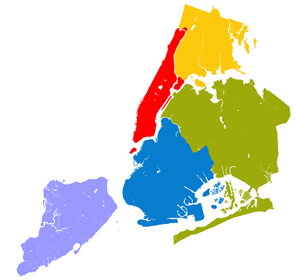 High resolution outline map of New York City with NYC boroughs.