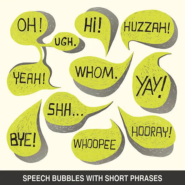 Vector illustration of Hand drawn speech bubble set with short phrases - illustration